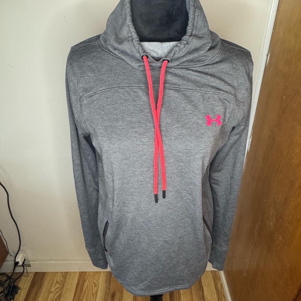 Under Armour Dark Heather Gray Hoodie with Neon Pink Accents